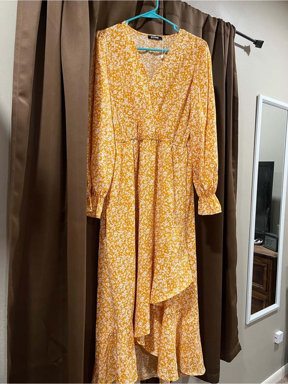 River Island Mustard Yellow Floral High-Low Midi Dress